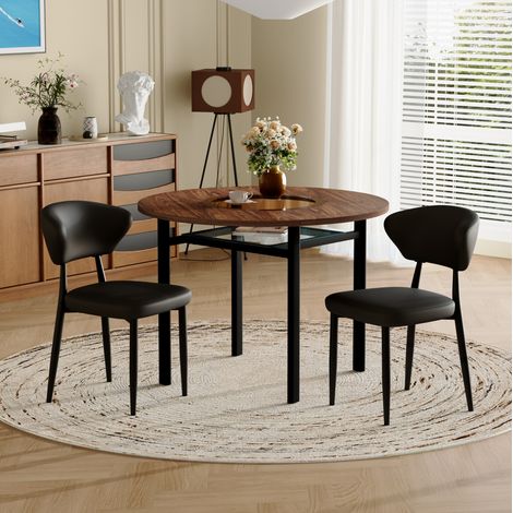Esstisch Set rund 100 cm mit 2 Stühlen MDF Glas OKMYHOME (1/5)