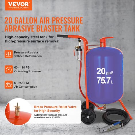 Sableuse Haute Pression 75,7 L Kit de Sablage à Air 60-110 PSI Réservoir de Sablage Abrasif Portable avec 4 Buses en Céramique et Séparateur Huile-eau pour Élimination Peinture, Taches, Rouille (1/5)
