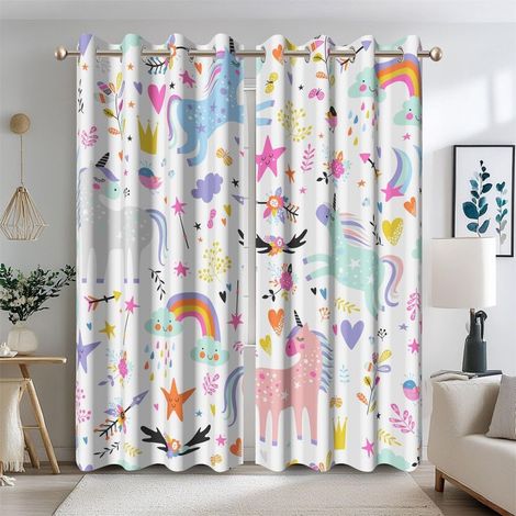 u-nicorn Rideau pour Chambre d'enfants Dessin animé Arc-en-Ciel Nuage occultant Rideau pour Chambre de Fille coloré u-nicorns Rideaux de fenêtre pour Chambre de bébé 2 Panneaux 117x183cm (1/5)