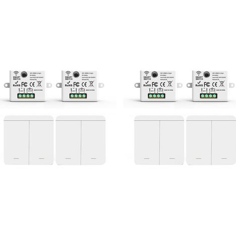 Adecuado para un conjunto de 4 interruptores de pared inalámbricos RF de 433 MHz con receptor de relé, que incluye 2 mandos a distancia para interruptores de panel dobles, apto para luces LED.
