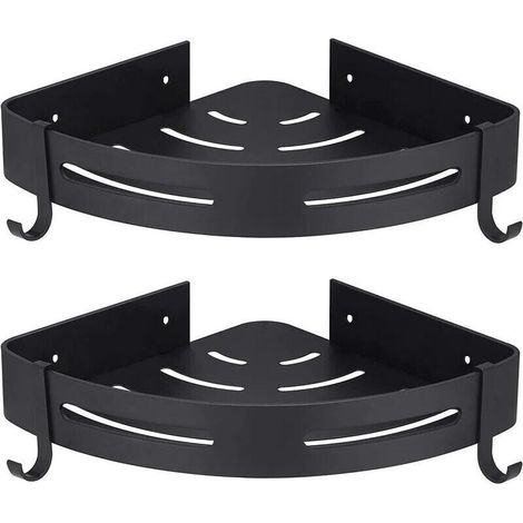 Aiperq Tigrezy Etagére Douche d'angle Noir sans Perage Rangement Salle de Bain Douche Accessoire Salle de Bain Support Porte Savon Douche Aucun Antirouille en Aluminium Lot de 2 avec Crochets (1/4)