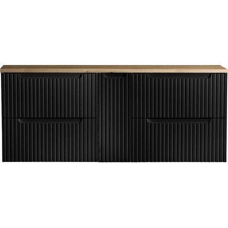 Mobile Sottolavabo da Parete NEWPORT con 4 Cassetti e Armadietto 140 x 60 x 40 cm - Nero / Effetto Rovere [en.casa]
