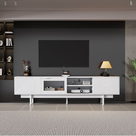 Mobile TV 200 x 40 x 50,5 cm con 2 ante, 2 cassetti e ripiani aperti, bianco DESVIAE (1/5)