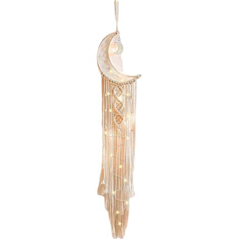 Attrape-rêves Lune et Étoile, Décoration murale bohème en macramé avec lumière, pour chambre ou maison (1/5)