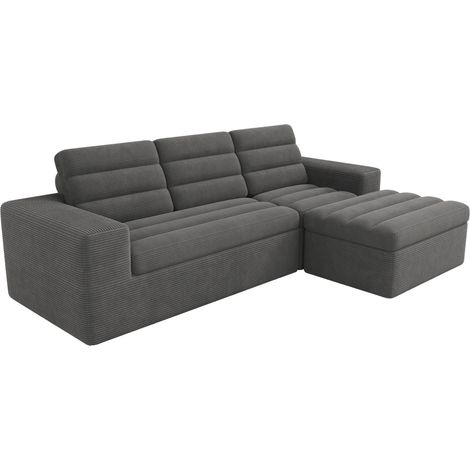 Canapé d’angle modulaire 4 places en velours côtelé gris foncé avec pouf, sans cadre, 253 x 161 x 89 cm (1/5)