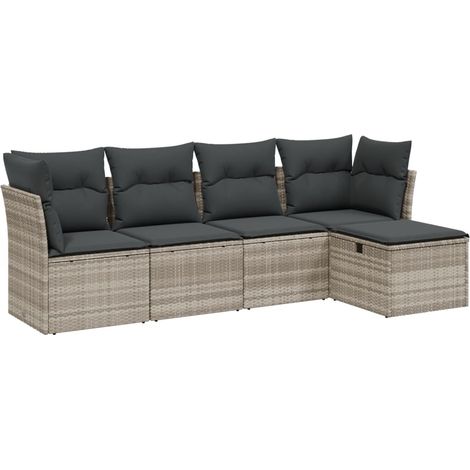 Salon de jardin modulable en résine tressée avec coussins gris clair extérieur 5 pièces (1/5)
