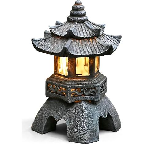 Lampe de jardin solaire pagode JeiibrZui - 26 x 17 cm - 1 pièce - Éclairage d'ambiance extérieur japonais (1/5)
