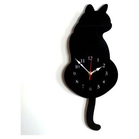 (42 cm x 18 cm) Noir Horloge murale créative en acrylique en forme de chat avec pendule à queue pivotante pour salon, chambre à coucher, cuisine, décoration d'intérieur Batterie non incluse (1/4)