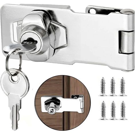 2.5 Inch cadenas à loquet porte en avec différentes clés, moraillon de verrouillage, serrure boîte aux lettres, fermoir cadenas serrure placard verrou porte pour tiroir, d'armoire siver (1/5)