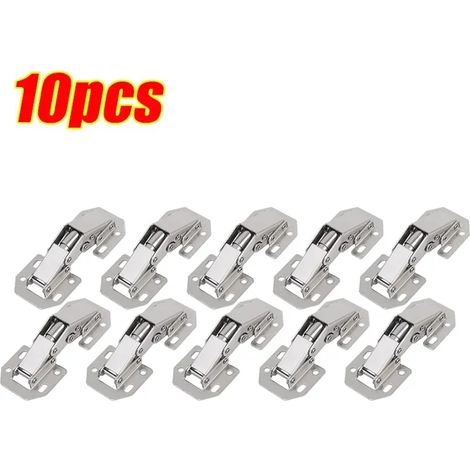 (10 pièces) Charnières de porte de placard en acier inoxydable à 90 degrés, sans perçage, avec butée intégrée. Kits de quincaillerie pour meubles et armoires. (1/5)
