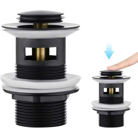 Sink Drain Plug with Overflow, Universal Sink Drain Plug, Pop-up Drain with Overflow, Matte Black MUMU (1/4)