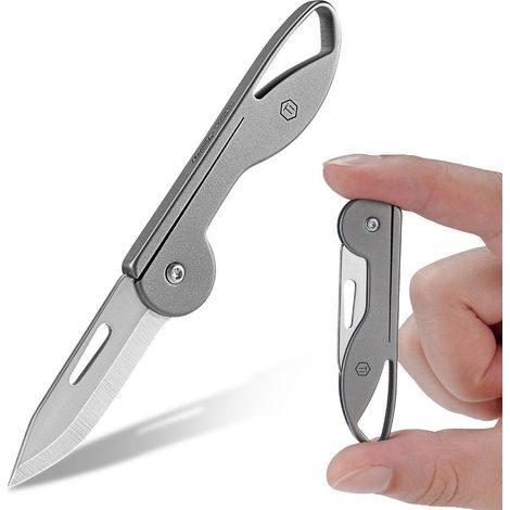 Mini Klappmesser Titan mit Schlüsselanhänger, Rasiermesserscharf, Grau