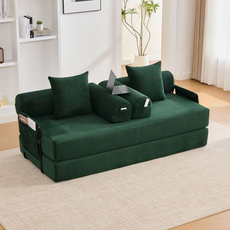 Canapé modulable 200x94x67 cm en tissu, vert émeraude, rangement latéral, petit salon – MEUBLIV (1/5)