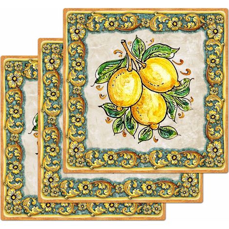 Lupia - Sottotutto decorato con stampa a colori in Legno QUADRATO Sotto bicchiere, piatto, pentola con varie dimensioni 10x10 cm Set 3 pz - FRUIT 3 (1/4)
