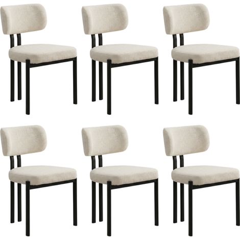 Lot de 6 chaises de salle à manger Hira - Tissu Bouclette Blanc Cassé / Pieds Noirs (1/5)