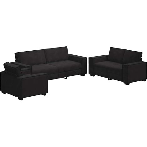 Ensemble de Canapé Sofas 3 pcs avec coussins Noir Velours (1/5)