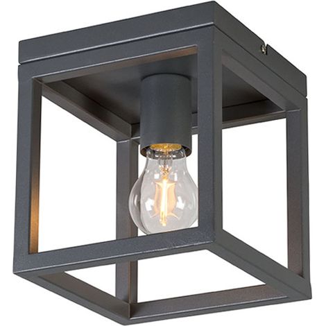 QAZQA + Lampada da soffitto cage - Moderno - Acciaio - Grigio scuro - Quadrato Max. 1 x Watt
