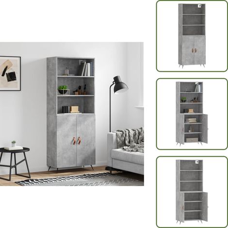 Buffet haut Gris béton 69,5x34x180 cm Bois d'ingénierie - Buffet Design Moderne - Meuble Rangement Gris - Armoire Cuisine - Buffet Bas - Buffet Haut (1/5)