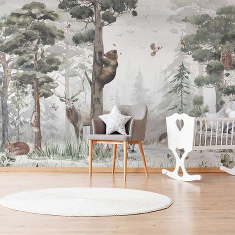 Papier peint panoramique L'ours et l' arbre mystérieux  papier peint