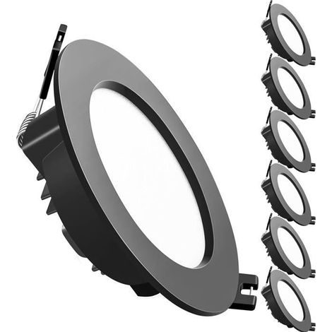 Spot LED Encastrable, Extra Plat, Encastré Lampe Plafonnier Plat Rond Noir Métallisé Aluminium,7W Equivalent 70W Incandescence, (1/4)