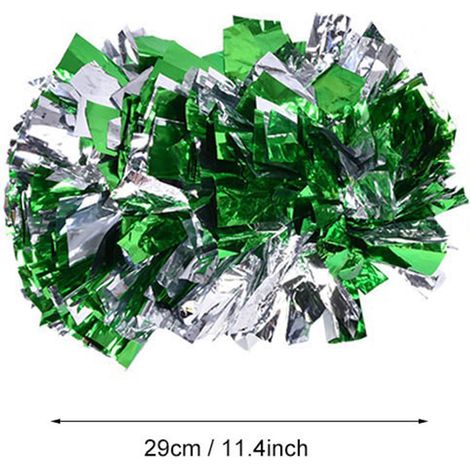 Pompons de cheerleading argent et vert pour compétitions et spectacles de danse (1/4)