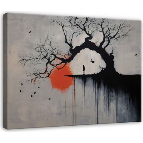 tableau arbre béton abstrait gris pour chambre salon sur toile 120x80 cm (1/3)