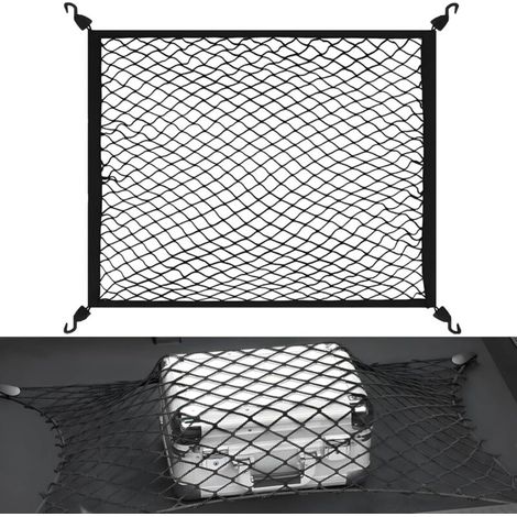 Car boot net - 80 x 60 cm Adjustable elastic mesh for car boot with 4 hooks - Universal storage net - Fixed organizer for (1/4)