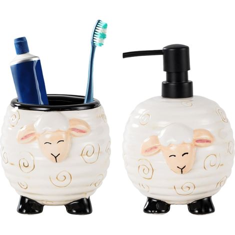 dispenser and toothbrush holder set 2 piece ceramic cute