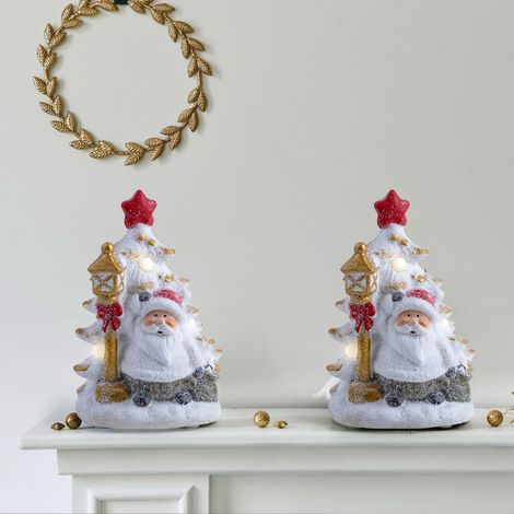 Batteria per decorazioni natalizie a LED Figure natalizie illuminano la finestra, Babbo Natale con albero, LxPxA 14,5x12x22 cm, set di 2