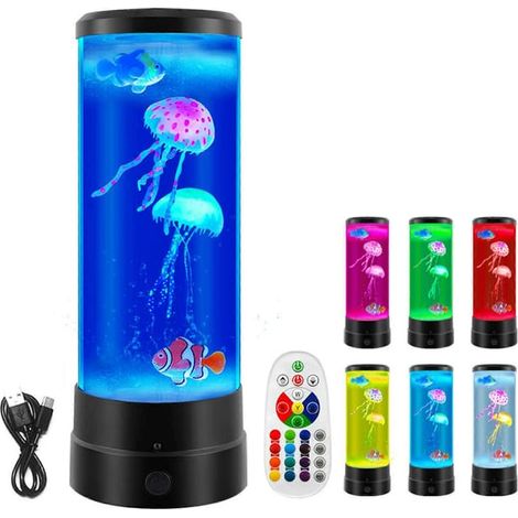 Lampe à lave LED ronde méduse, éclairage d'aquarium 16 teintes multicolores avec télécommande, noir, 1 pièce (1/5)
