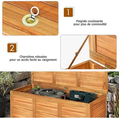 Goplus – Coffre de jardin en bois d'acacia certifié FSC 120x45x45cm – Boîte de rangement avec couvercle et capacité 150kg – Idéal pour outils et coussins - FSC-120x45x45CM-