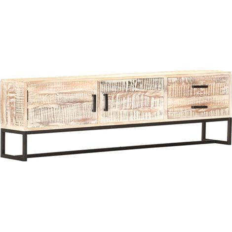 Meuble TV Blanc 140 x 30 x 45 cm Bois d'acacia massif (1/5)