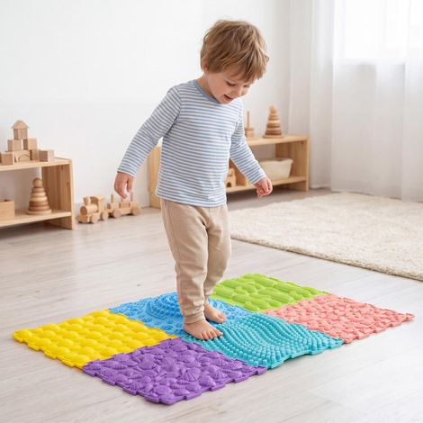 À la maison ou en classe, stimule le toucher avec 6 dalles sensorielles colorées antidérapantes pour enfants et adultes (1/5)