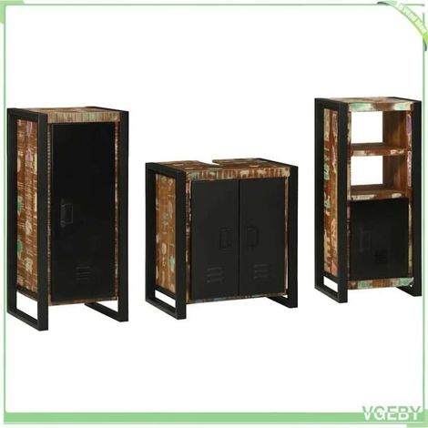Ensemble mobilier salle de bain - FAF7291712428036 - Bois de mangue massif - Marron - Style industriel (1/5)