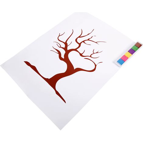 Toile Arbre à Empreintes Doigts / Empreintes de Pouce Signature Personnelle des Invités de Mariage à l'Encre (2 Tronc Rouge) (1/5)