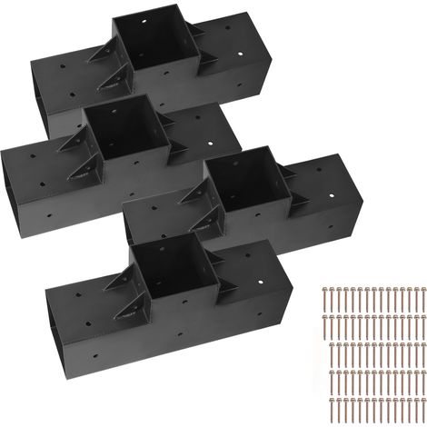 Mophorn Kit de Pérgola en Forma de T, 10 x 10 cm, 3 Vías, Soporte de Carpintería DIY con Tornillos para Vigas de Madera de 92 x 92 mm, Ideal para Banquetes y Fiestas, Paquete de 4 (1/5)