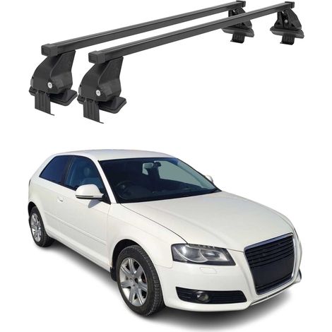 OMAC Barres de toit transversales en acier pour Audi A3 8PA Sportback 2005-2013 – Antivol inclus – Testées City Crash – DIN 75302:2019 – ISO/PAS 11154:2006 – Charge max 50 kg Noir (1/4)