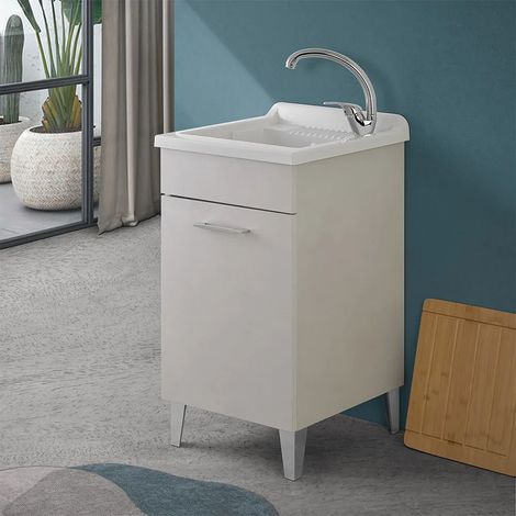 Mobile lavatoio 45x50 cm grigio calce vasca in resina e kit di scarico Moon (1/5)