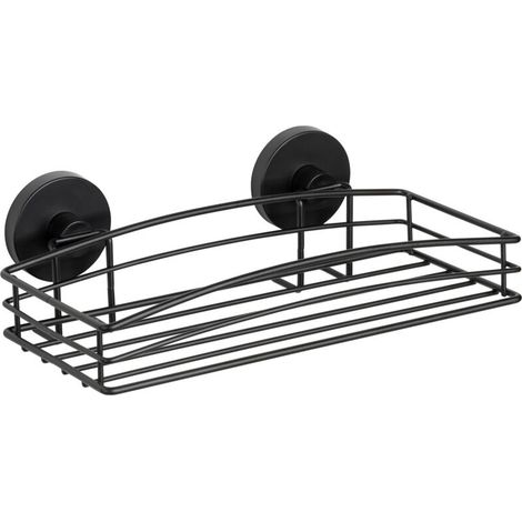 Étagère de douche sans perçage – Métal thermolaqué noir – Dimensions 26x14 cm – Capacité 33 kg – Fixation ventouse facile (1/5)