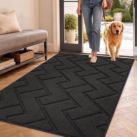 Tapis de Porte Paillasson d'Entree Interieur et Extérieur 90x150cm Antidérapant Absorbant, Lavable, pour Chambre, Cuisine, Entrée, Couloir-Dark Gray (1/4)