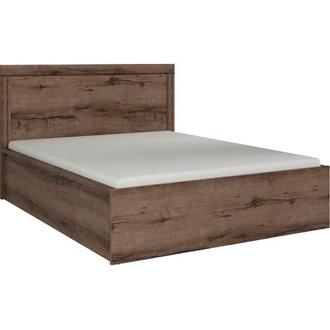 Lit coffre adulte 2 places 140x200 avec cadre sommier et rangement, coloris Chêne marron foncé - Longueur 206,5 x Profondeur 149,5 x Hauteur 41-105,5 cm (1/4)