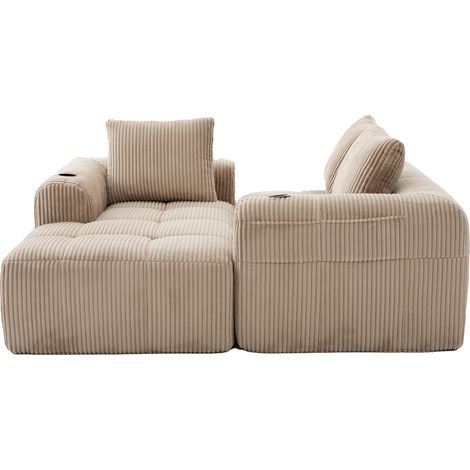 Kompakt-Sofa aus Cord – Weich, modular & alltagstauglich mit Seitentasche und Getränkehalter. Hochwertiger Komfort für langes Sitzen, inkl. 3 Kissen. Ideal für Wohnzimmer, Arbeitszimmer & mehr. Khaki