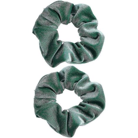 Lot de 2 chouchous en tissu pour femmes, couleur unie, plissés et très élastiques.-Green (1/5)