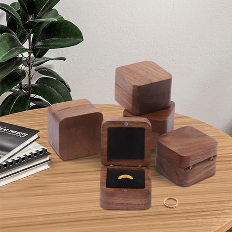 Wooden Ring Box 5pcs Ring Boxes Black 55MM Square Velvet Lining Vintage Style Ring Box For Proposals Weddings Jewelry Storage (1/5)