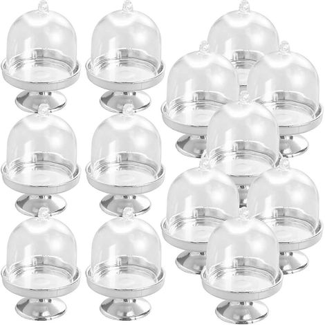 12 mini présentoirs à gâteaux avec couvercle en forme de dôme, supports en plastique pour cupcakes, bonbons, chocolats et macarons, parfaits pour les fêtes. (1/4)