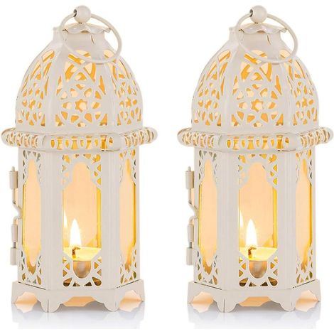 Lanterne marocaine (lot de 2), bougeoirs, verre transparent, pour terrasse (1/4)