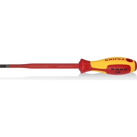 KNIPEX 98 20 65 SL Giraviti per elettricisti (Slim) per viti con intaglio impugnatura isolante, in materiale bicomponente, collaudato VDE brunita 262 mm (1/2)