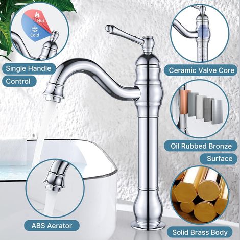 Version chromée du mitigeur rétro – Laiton vieilli, pivotant 360° – Équipement sanitaire chic et durable (1/5)