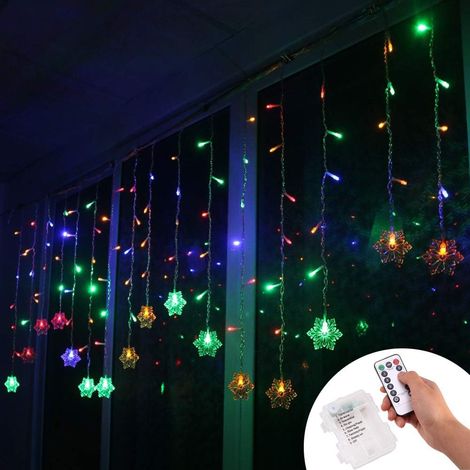 Luci a tenda, stringa di luci LED da 3,5 x 0,65 m, a batteria, 8 modalità di intensità luminosa dimmerabili con telecomando, ideali per matrimoni, camere da letto, finestre, giardini, patii, ecc. (RGB