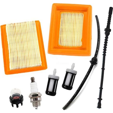 Lot de 2 filtres à air - Conduite de carburant - Bougie d'allumage - Filtre à essence - Pour débroussailleuse Stihl FS120 FS200 FS250 FS300 FS350 FS400 FS450 (1/4)